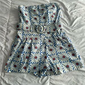 Olivaceous Blue and White Patterned romper